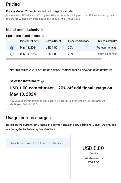 GCP Marketplace pricing summary