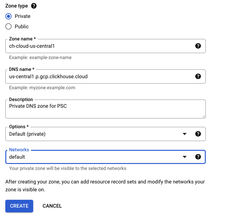 Private DNS Zone Type Selection